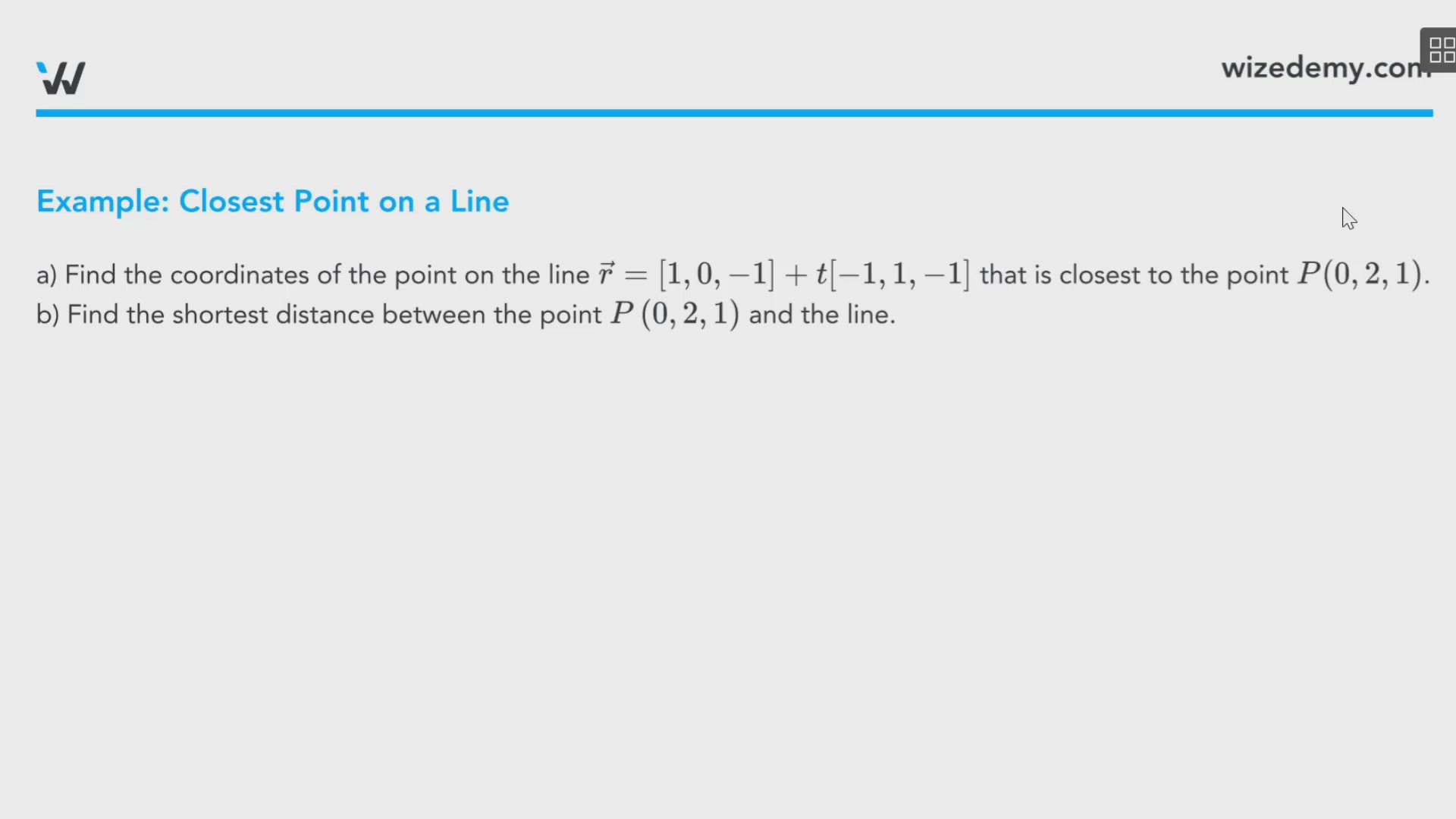 Distance from a Point to a Line in $R^3$ - Wize High School Grade 12 ...