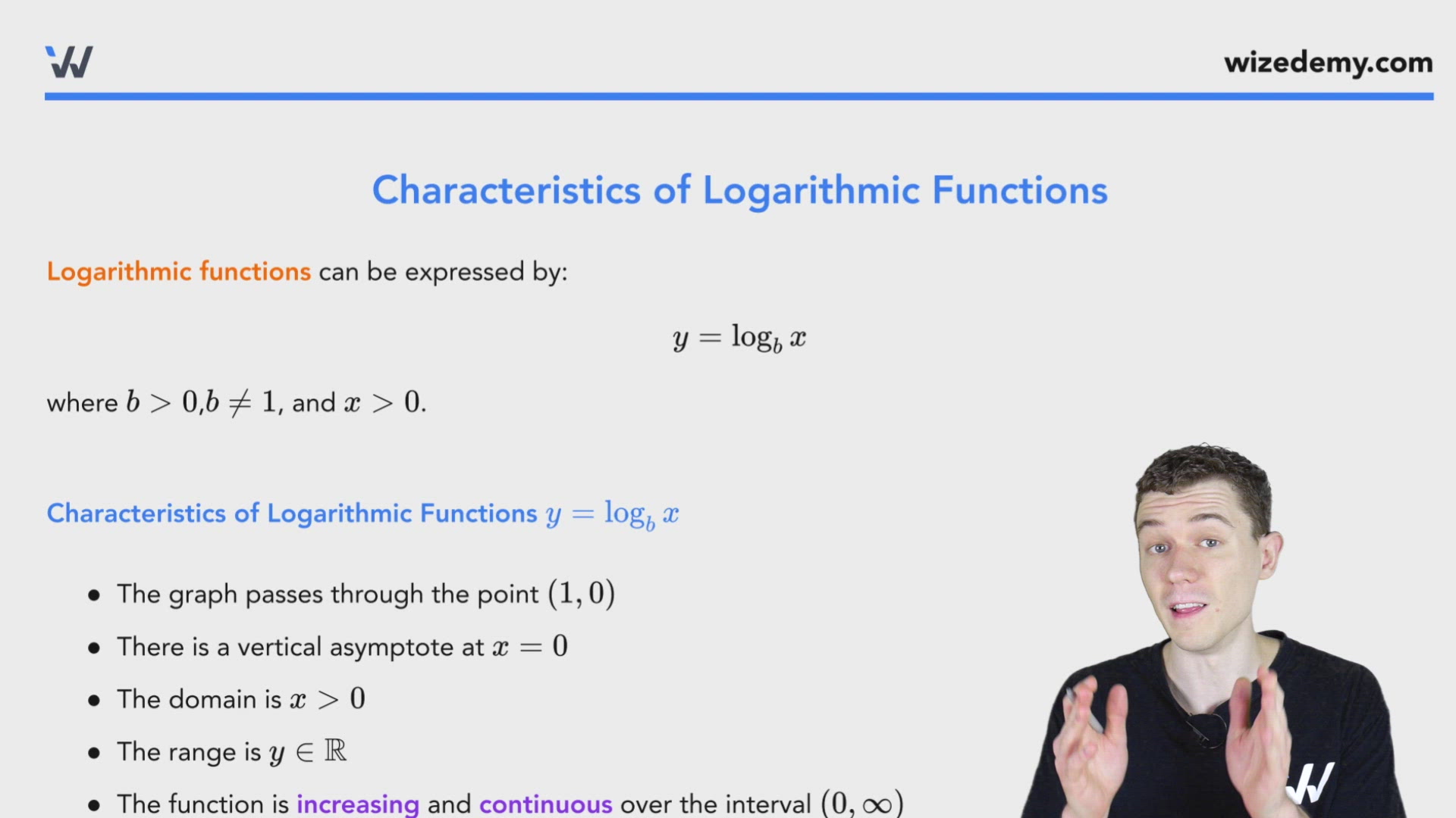 Characteristics of Logarithmic Functions - Wize High School Grade 12 ...