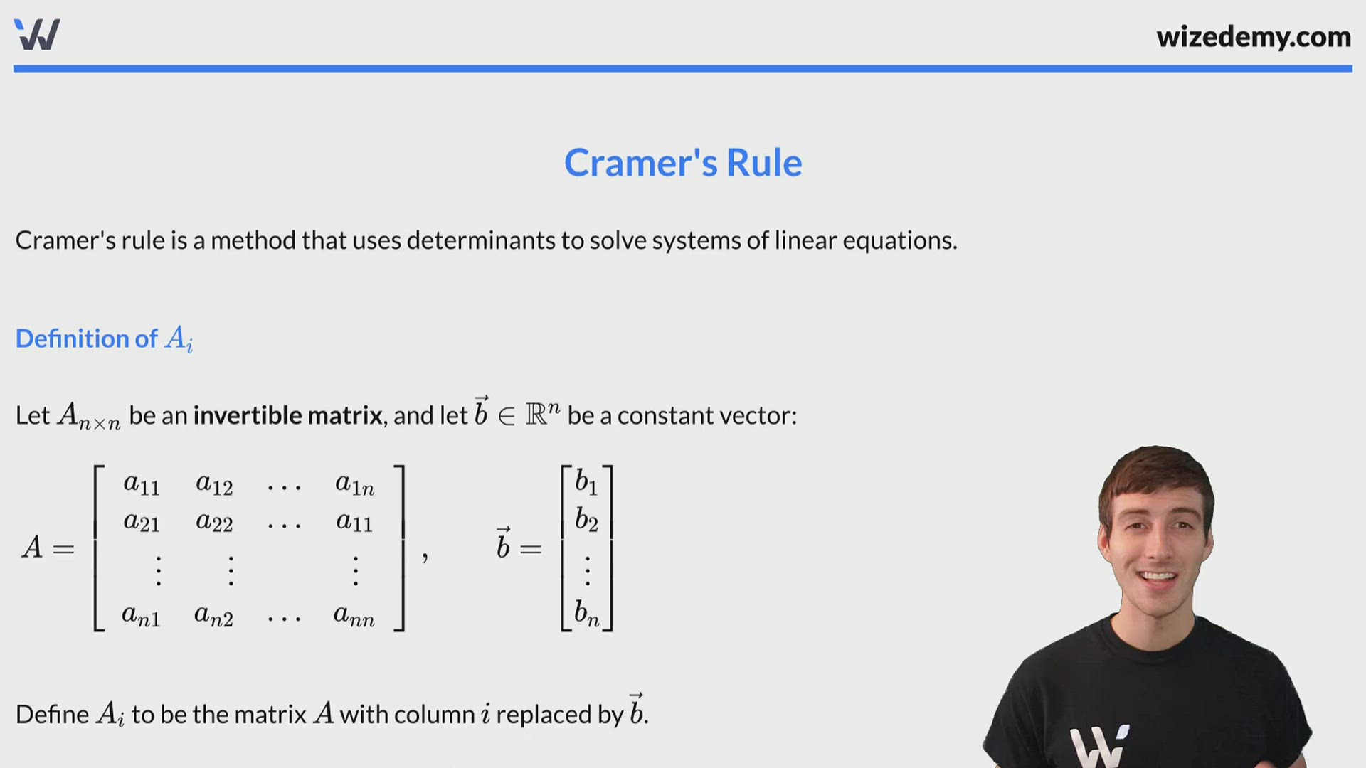 Cramer's Rule for Solving Linear Systems Wize University Linear
