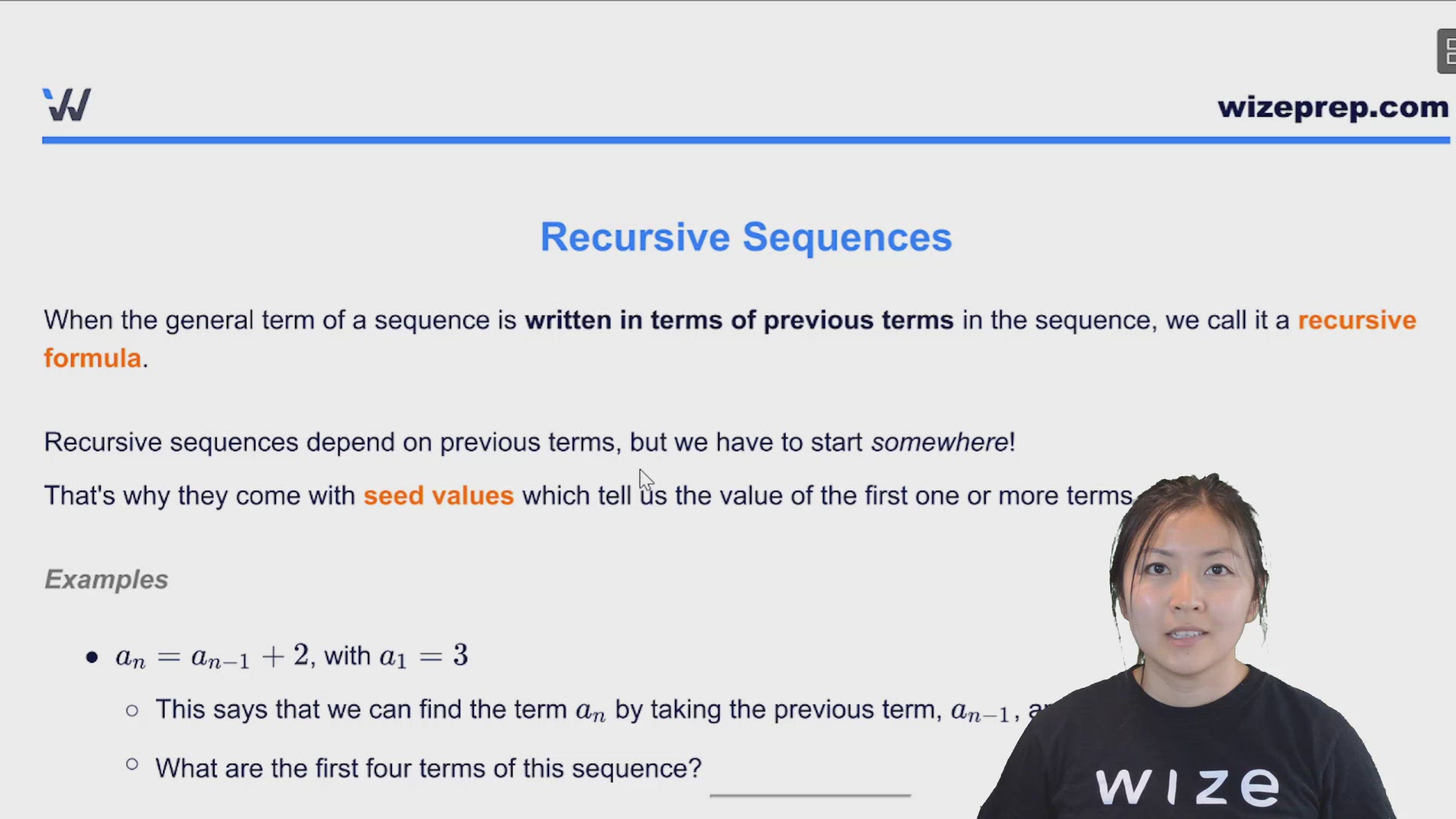 Recursive Sequences and Rules for Defining Sequences - Wize High School ...
