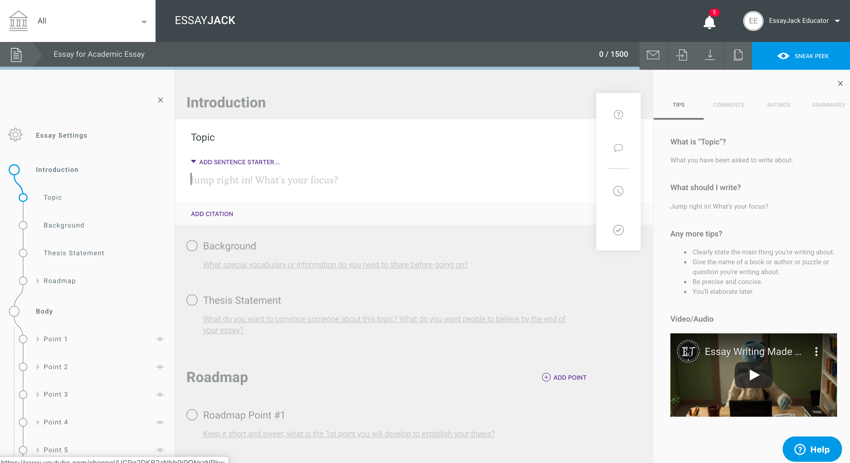 EssayJack Essay Editor View with Video